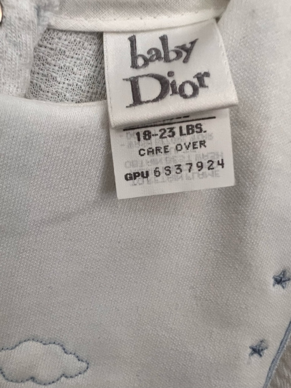 VTG Dior Baby White One-Piece Light Blue Sailboat & Bear & Logo Large 18-23 lbs. - Picture 9 of 15